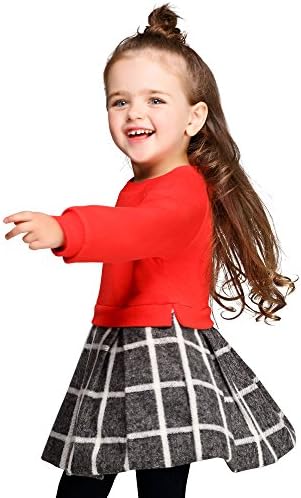 Simyke Girl Splicing Plaid Dress (2T, Red)