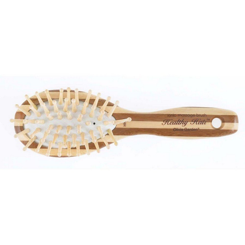 Olivia Garden Healthy Hair Bamboo Pneumatic Massage Hair Brush, Oval Mini