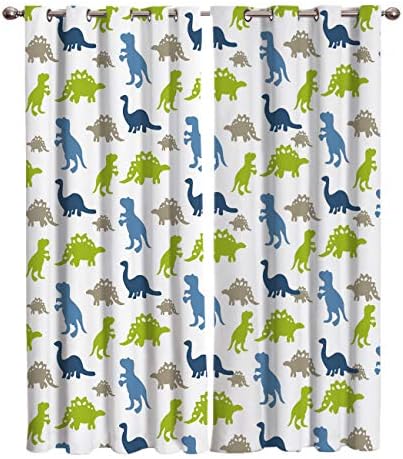 Libaoge Draperies & Curtains Dinosaur Curtain Panel Pair, Cute Cartoon Dinosaur Design Window Curtains for Solding Glass Door - Set of 2 Panels, 54" W by 39" L
