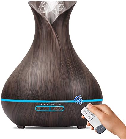 Aroma Essential Oil Diffuser Aromatherapy 400mL Ultrasonic Cool Mist Aroma Diffuser with Waterless Auto Shut-off 7 color LED lights for Bedroom Living Room Spa Baby (400ml, dark with remote)