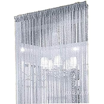 Duosuny 39x78 Inch Door String Curtain Rare Flat Silver Ribbon Thread Fringe Window Panel Room Divider Cute Strip Tassel for Wedding Coffee House Restaurant Party Parts (Silvery-Gray 2pcs)