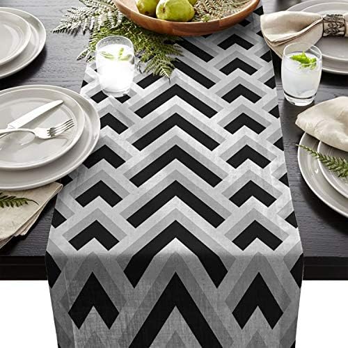 Cloud Dream Home Chevron,White,Gray,Black,Striped Table Runner for Morden Greenery Garden Wedding Party Table Setting Decorations 13x90inch