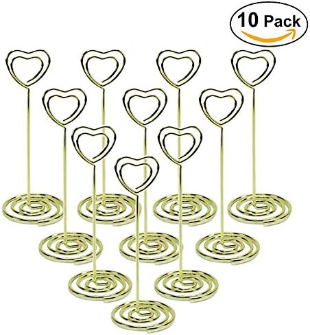 Jofefe 10pcs Gold Heart Shape Place Card Holders Table Number Holder Stands Picture Photo Note Memo Clip for Wedding