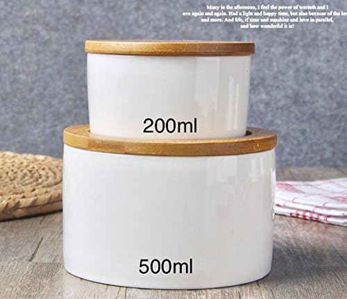 Deluxe Modern Kitchen Set of 2PCS Bamboo white ceramic Condiment Serving Pots\ Kitchen porcelain storage jars for serving Tea, Coffee, Spice and More