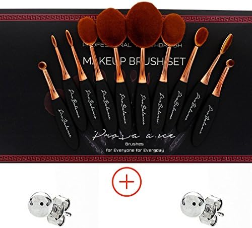 New Profesional Pro Balance Soft Hair Oval Makeup Brush Sets 10 Pcs Rose Gold Smooth Cosmetics wow Artis Toothbrush Brushes Foundation Eyeshadow Eyeliner Lip Contour Kit with Italian Silver Earrings