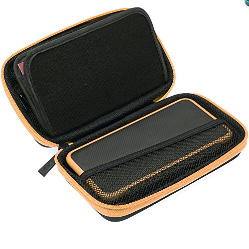 BRENDO-New-Nintendo-2DS-XL-Case-and-Large-Stylus-Fits-Wall-Charger-24-Game-Cartridge-Case-Holder-Large-Accessories-Pocket-Black-Orange
