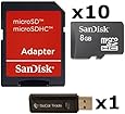 10 PACK - SanDisk 8GB MicroSD HC Memory Card SDSDQAB-008G (Bulk Packaging) LOT OF 10 with SD Adapter and SoCal Trade USB 2.0 MicoSD & SD Memory Card Reader