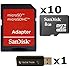 10 PACK - SanDisk 8GB MicroSD HC Memory Card SDSDQAB-008G (Bulk Packaging) LOT OF 10 with SD Adapter and SoCal Trade USB 2.0 MicoSD & SD Memory Card Reader