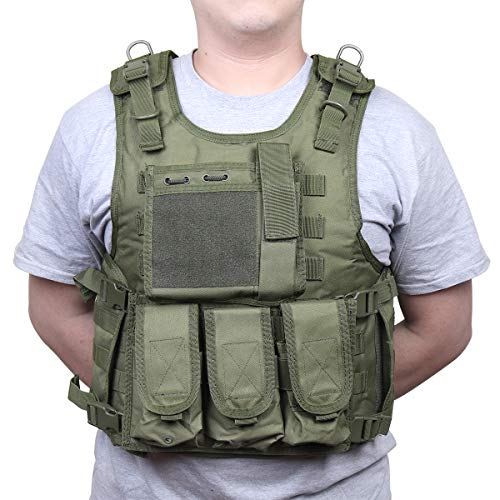 Goetland 900D Polyester Tactical Vest Airsoft Paintball Combat Training Outdoor CS Game Adjustable S-XXL, Army Green