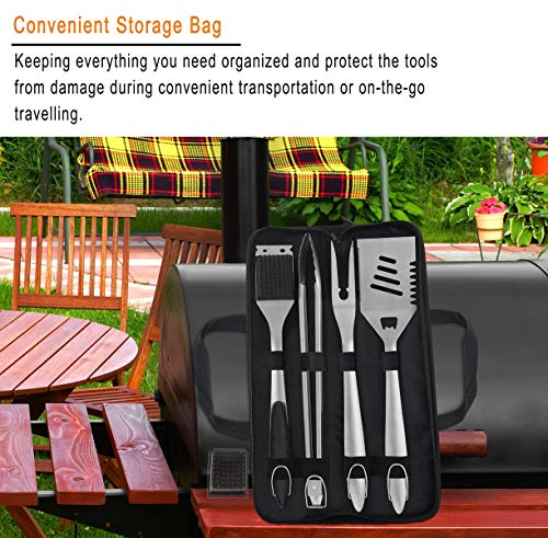 grilljoy 6pc Heavy Duty BBQ Grilling Tools Set - Extra Thick Stainless Steel Grilling Accessories with Black Portable Bag. Perfect BBQ Grill Set Gifts for Men Dad on Father's Day Birthday - Thumbnail 6