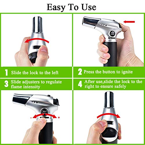 Culinary Kitchen Blow Torch,Chef Cooking Butane Torch Lighter Mini Craft Blowtorch Refillable Adjustable Flame Safety Lock for Creme Brulee/Baking/BBQ/DIY Soldering by SUNRICH(Butane Gas Not Included) - Thumbnail 2