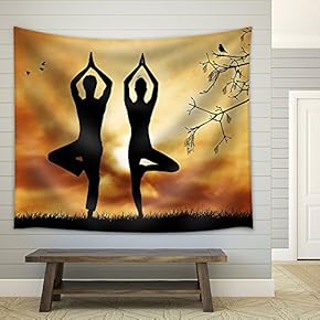 Couple Doing Yoga - Fabric Wall Tapestry Home Decor - 51x60 inches