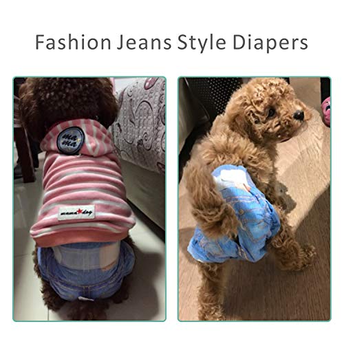 Roysili Disposable Dog Diapers Female Super Absorbent Leak-Proof Cute Jeans Style Small Medium Large Pets 32 Count (32 ct, XL)