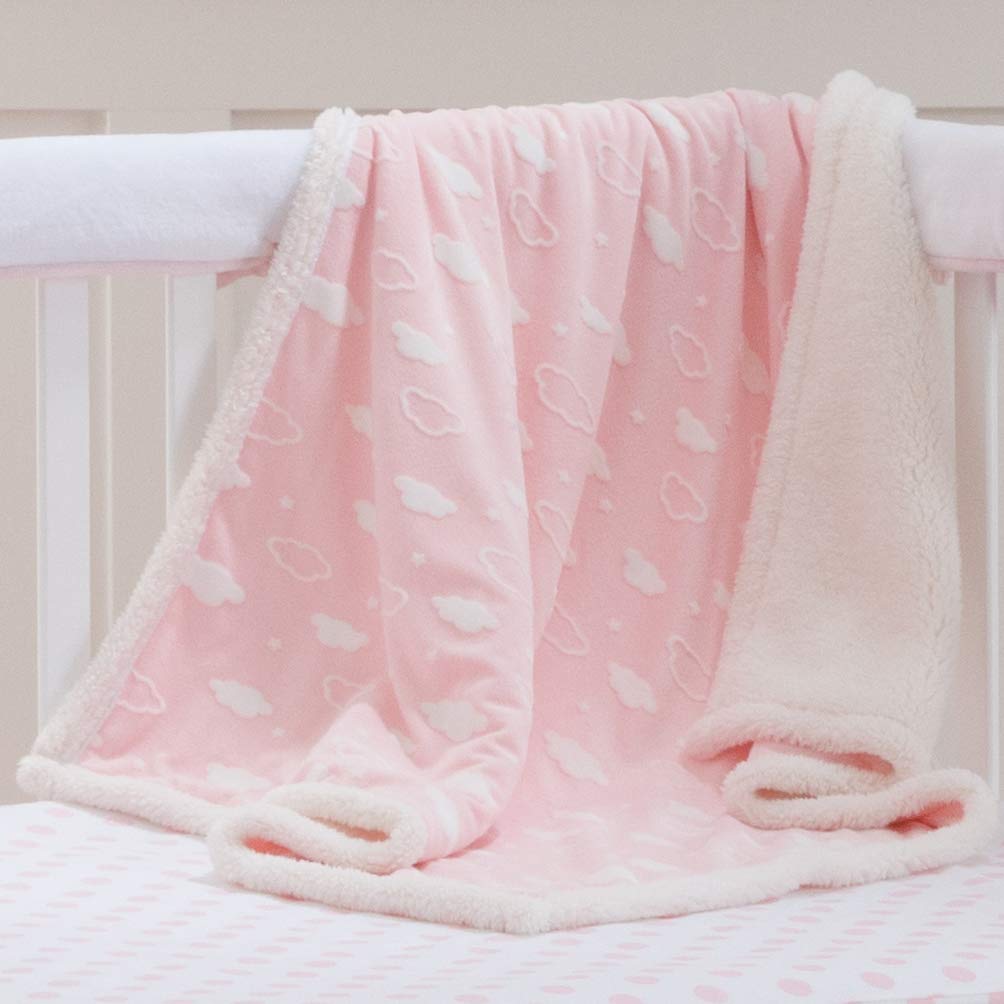 American Baby Company Heavenly Soft Sherpa/Chenille Receiving Blanket, 3D Cloud Pink, 30" x 35", for Girls : Baby