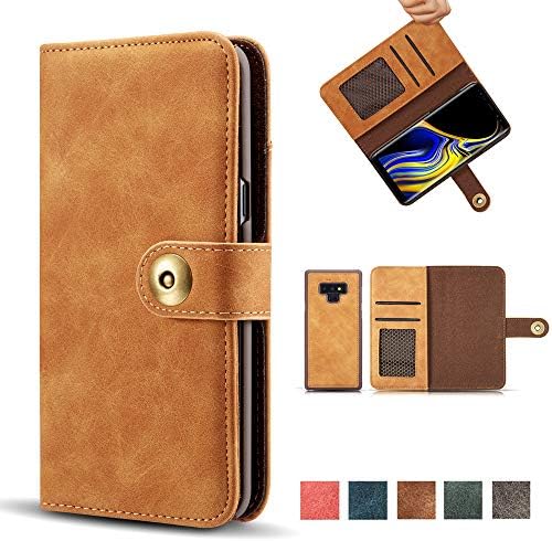 Galaxy Note 9 Case, Wallet Flip Folio Magnetic Detachable PU Leather Case Removable Retro 4 Card Slots Protective Cover with Card Holder for Samsung Galaxy Note 9 - Khaki