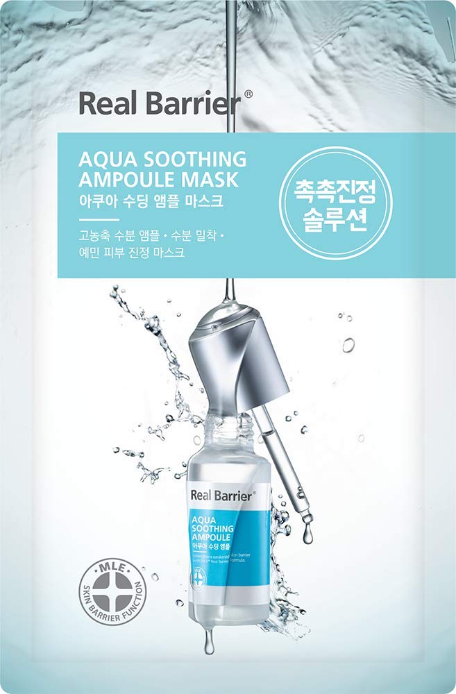 Real Barrier Aqua Soothing Ampoule Mask (5 Count) / 0.95 Fl Oz, 28ml (per sheet) / Hydrating and Calming Sheet Mask for Sensitive Skin