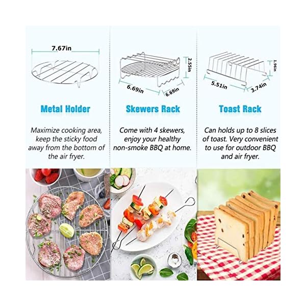 Yingrace-8-inch-Air-Fryer-Accessories-14-pcs-for-Tower-Phillips-Gowise-Airfryer-Fit-All-Standard-Deep-Fryer-Accessories-XXL-48-59-QT-for-Home-Use-8-Inch YINGRACE Air fryer Accessories, 12 pcs Deluxe Air Fryer Accessory Set Suitable for Cosori Ninja Salter Tefal 4.2L, 4.5L…