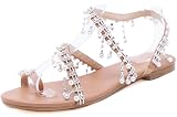 Enelauge Women's Bohemia Jeweled Rhinestone Pearl Flat Sandals Gladiator Sandals Toe Ring Dress Shoes