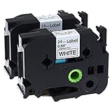 Label KINGDOM Compatible P-Touch TZe TZ Label Tape, 1 Inch Standard Laminated, 26.2 Feet, Black on White, 2 Pack (TZe251 TZ251)
