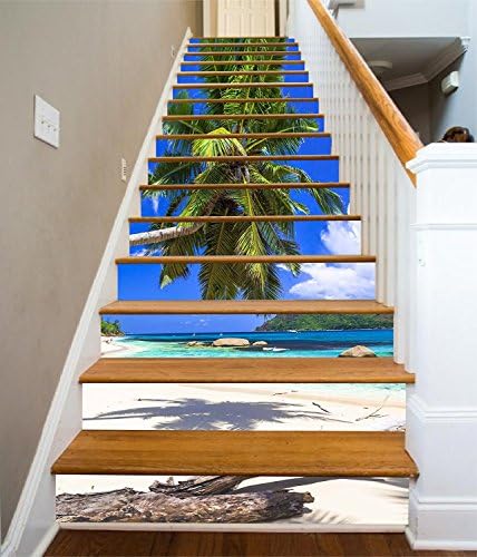 Estrellaw Coconut Trees Beach Stair Risers Decoration Photo Mural Vinyl Decal Wallpaper Murals (13x H:18cm x W:94cm (7"x37"))
