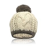 Bodvera Trendy Warm Chunky Soft Stretch Cable Knit Slouchy Pom pom Beanie Skully