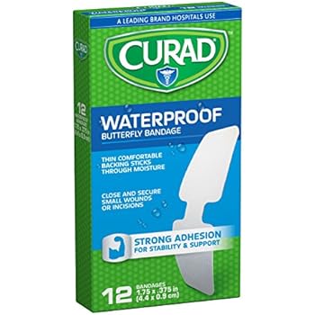 Curad Waterproof Butterfly Closures 1-3/4-Inches X 3/8-Inches, 1 box of 12 Bandages