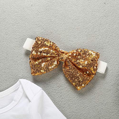 Baby Girl Thanksgiving Outfits Skirt Set Romper Tutu Dress Headband Leg Warmers 4PCS Romper for Newborn Toddler Infant (White, 9-12 Months(100))