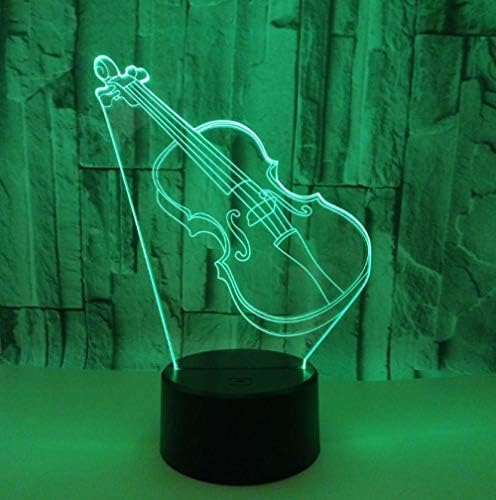 SFALHX 3D Night Light Violin Touch Button 3D Optical Illusion Table Desk Lamp7 Colours Flashing Touch Switch Bedroom Decoration Lighting for Kids Best Gift