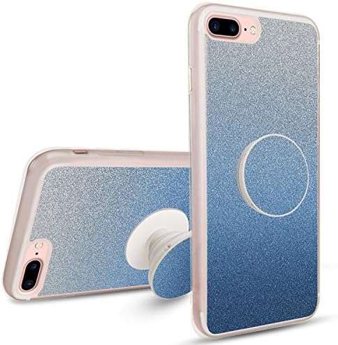 iPhone 8 Plus Case, iPhone 7 Plus Case, Luxury Bling Glitter TPU Rubber Sparkling Scratch-Resistant Cover Case with Pop Grip Mount Sokcet for Apple iPhone 7 Plus/8 Plus (5.5 Inch) - Blue