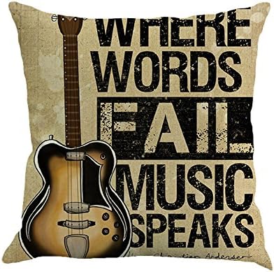 EureyaWhere Words Fail Music Speaks Printing Cotton Linen Throw Pillowcase Cushion Cover Sofa Home Decoration Pillow Case 18"x18"