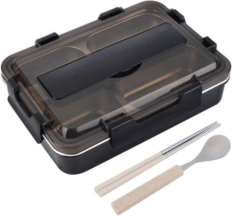 YWAWJ Insulation lunch box Stainless Steel Tray 4-Compartment Bento Boxes For Adults, Travel Picnic Lunch Box Set With Insulation Bag and Spoon Chopstick,Good For Work Lunch