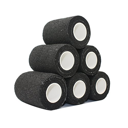 COMOmed Self Adherent Cohesive Bandage Latex FDA Approved 3"x5 Yards First Aid Ace Bandages Stretch Sport Athletic Wrap Vet Tape for Wrist Ankle Sprain and Swelling,Black(6 rolls)