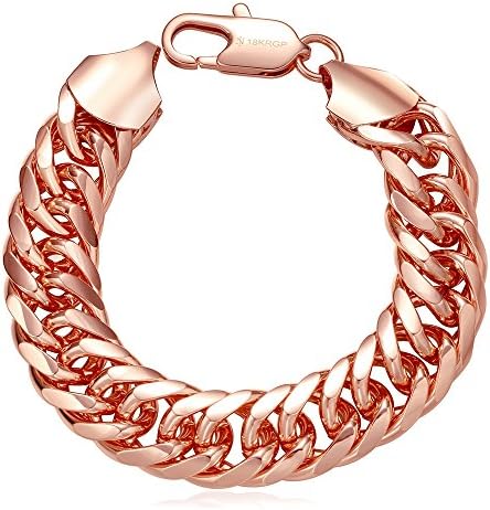 AMCLYZH Men Women 18K Gold/Rose Gold Plated Classic Cuban Chain Bracelet Hip Hop Unisex-Rose Gold