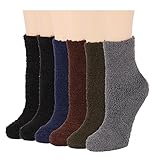 6 Pairs of Super Soft Non-Skid or No Non-Skid Fuzzy Slipper Socks (O/S, Plain)