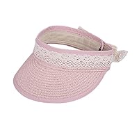 MIA GARMENT Sun Hat for Kids Foldable Straw Hat Lace Bowknot Hat Girls Sun Visor Beach Hat Pink