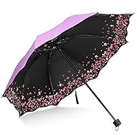 Sakura Umbrella-Windproof Anti Rain/Sun,Cherry Blossom Folding Umbrella (Purple)