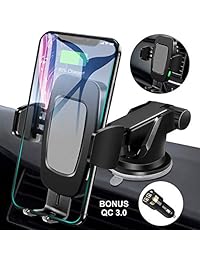 FiGoal Qi Cargador de coche inalámbrico con cargador QC 3.0 Adaptador USB Sujeción automática 10W 7.5W Ventilación de aire de carga rápida Soporte para teléfono del parabrisas del parabrisas Compatible con iPhone Xs Max XR 8 Samsung S10 S9 S9 S8 Nota 9