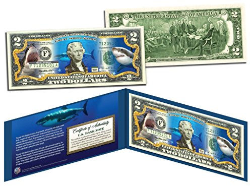 GREAT WHITE SHARK Collectible Legal Tender US Colorized $2 Bill w/Folio & COA