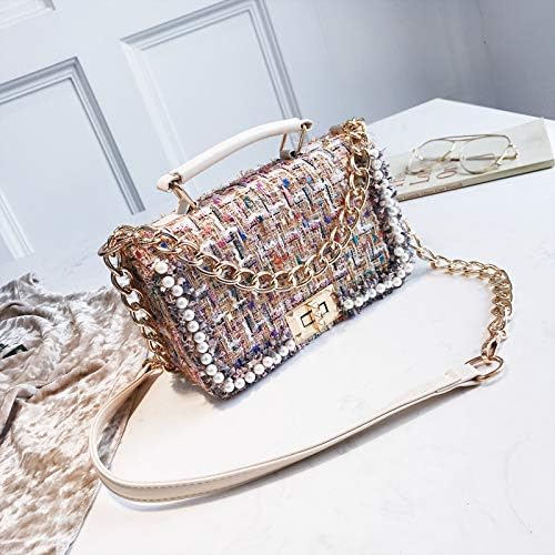 Yukun Ladies handbag Small Bag Female Winter Pearl Chain Bag Woolen Shoulder Bag Fashion Portable Messenger Bag