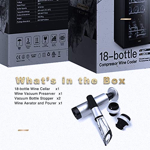 WIE 18 Bottles Wine Refrigerator Compressor System, Red and White Wine Fridge Freestanding Refrigerator Cellar with Digital Temperature Display Auto-Defrost