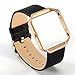 Valkit Compatible Fitbit Blaze Watch Bands Genuine Leather Strap Bracelet Wrist Band with Stainless Steel Frame Replacement for Fitbit Blaze Smart Fitness Watch- (Black Leather +Rose Gold Metal Frame)
