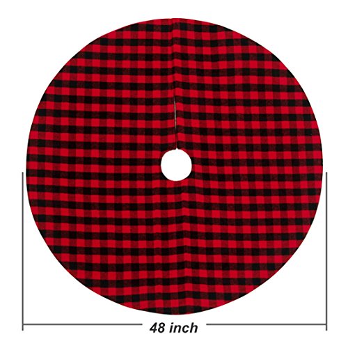 EDLDECCO Christmas Tree Skirt 48 Inches Buffalo Check Red and Black Plaid X'Mas Holiday Party Decor Ornaments