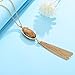HUIMEI Long Tassel Pendant Necklace with Double Color Oval Shape Stone Reversible Pendant