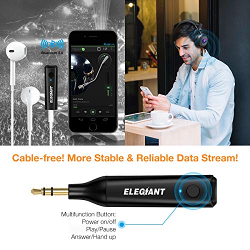 Mini Bluetooth Receiver, ELEGIANT Bluetooth 5.0 AUX Adapter Portable Wireless Receiver Hands-Free Calling 30M Range 3.5mm Aux Stereo Output for Car Home Audio Music Streaming Sound System