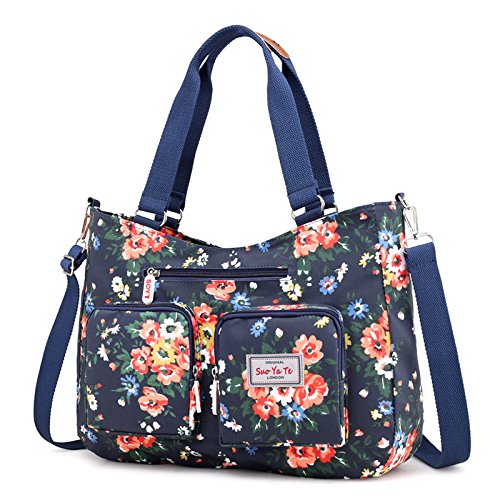 EasyHui Nylon Messenger Bag Crossbody Shoulder Bag Women Girls Flower Print Large Capacity Travel Bag Rosa Multiflora