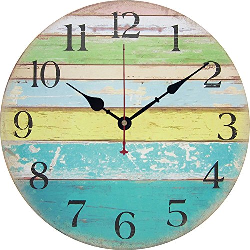 Yesee Silent Wooden Wall Clock Battery Operated Non Ticking Large Decorative for Living Room Bedroom Kitchen. (12 inch, Ocean)