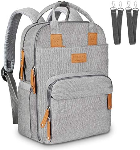 Diaper Bag Backpack, Sensyne Multifunction Travel Back Pack Maternity Baby Nappy Bags with Stroller Straps, Large Capacity, Waterproof and Stylish, Gray