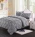 HOME HUG TEXTILES Pinch Pleat Puckering Bedding Set, King Size, Wrinkle Resistance, 3-Peices, Light Grey