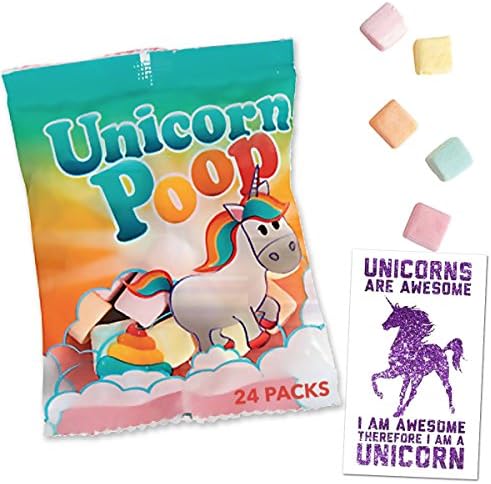 24 Unicorn Poop Marshmallow Candy Fun Packs + 1 Awesome Sticker