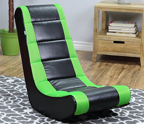 The Crew Furniture 991590 Classic Video Rocker Black/Neon Green Mesh Racing Stripe